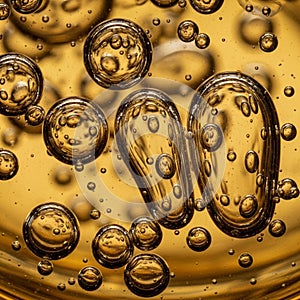 Bubbles suspended in a translucent liquid create an abstract visual