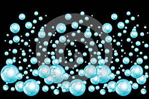Bubbles underwater texture isolated on black background. Fizzy sparkles in water, sea, ocean. Undersea illustration