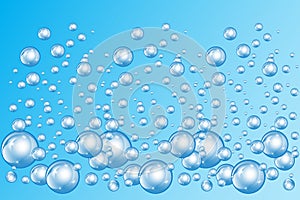 Bubbles underwater texture isolated on blue background. Fizzy sparkles in water, sea, ocean. Undersea illustration