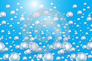 Bubbles underwater texture isolated on blue background. Fizzy sparkles in water, sea, ocean. Undersea illustration