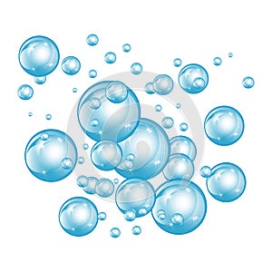 Bubbles underwater texture isolated on white background. Fizzy sparkles in water, sea, ocean. Undersea illustration
