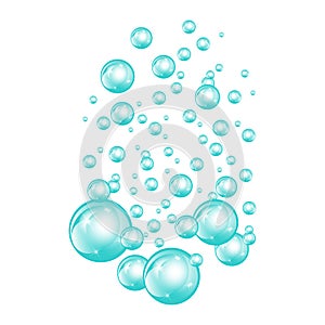 Bubbles underwater texture isolated on white background. Fizzy sparkles in water, sea, ocean. Undersea illustration
