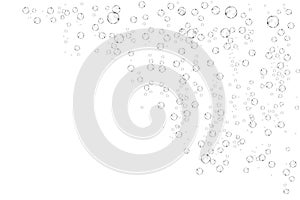 Bubbles underwater texture isolated on white background. Fizzy sparkles in water, sea, ocean. Undersea illustration