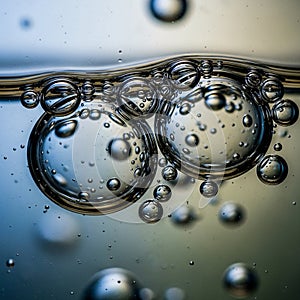 Bubbles of various sizes are suspended