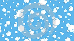 Bubbles vector seamless pattern with flat line icons. Blue white color soap texture. Fizzy water background, abstract