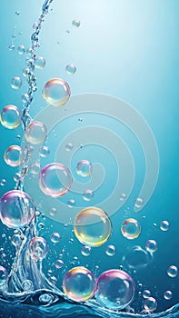 Bubbles in water on a blue background. 3d rendering.