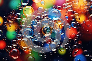 Bubbles of water on a colorful background. Macro shot. A bubblelike cluster of myriad hues creating a, ai generated