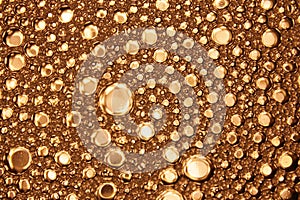 Bubbles in water on gold background horizontal pattern. Circle and liquid, light design
