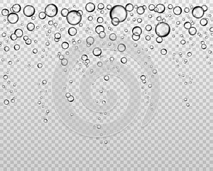 Bubbles at water surface. Fizzy underwater texture, soda bubble flow. Bubbling champagne air sparkles close up isolated