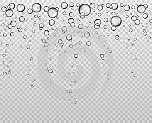 Bubbles at water surface. Fizzy underwater texture, soda bubble flow. Bubbling champagne air sparkles close up isolated photo