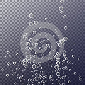 Bubbles In Water On Transparent Background. Ocean Deep. Circle And Liquid, Light Design. Clear Soapy Shiny. Vector Illustration