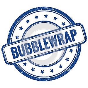 BUBBLEWRAP text on blue grungy round rubber stamp