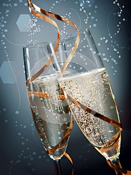 Bubbling effervescent golden champagne
