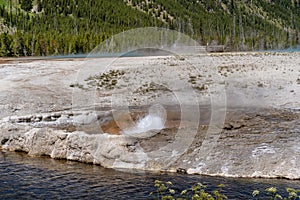 Bubbling geyser pool along Black Sand Basin walkway