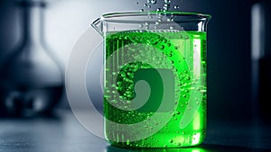 Bubbling Green Potion in Laboratory Beaker