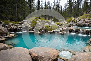 The bubbling natural hot spring pool is a hidden gem nestled in the heart of the wilderness, offering a rejuvenating
