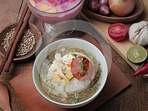 Bubur Ayam or Indonesian Chicken Porridge with Soup