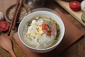 Bubur Ayam or Indonesian Chicken Porridge with Soup