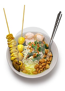 Bubur ayam, an Indonesian porridge dish. breakfast staple.