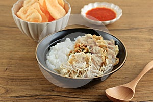 Bubur Ayam or Indonesian Rice Porridge with Shredded Chicken