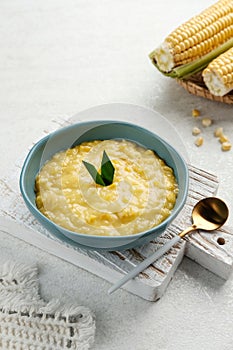 Bubur jagung manis, or sweet corn porridge, an indonesian dessert.