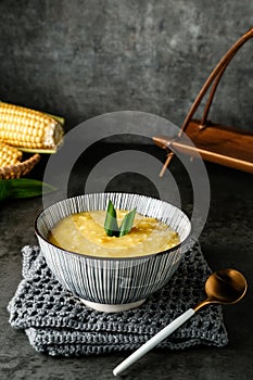 Bubur jagung manis, or sweet corn porridge, an indonesian dessert.