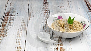 `Bubur kacang hijau` or mung beans porridge is a Malaysian traditional dish usually eat as starter or desert. Made from mung beans