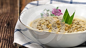 `Bubur kacang hijau` or mung beans porridge is a Malaysian traditional dish usually eat as starter or desert. Made from mung beans