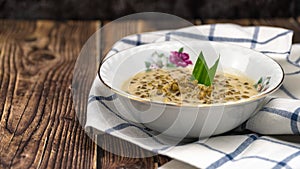 `Bubur kacang hijau` or mung beans porridge is a Malaysian traditional dish usually eat as starter or desert. Made from mung beans