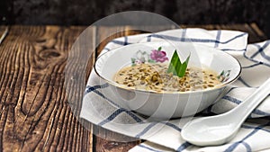 `Bubur kacang hijau` or mung beans porridge is a Malaysian traditional dish usually eat as starter or desert. Made from mung beans