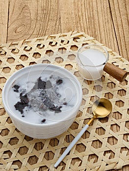 Bubur Ketan Hitam, Indonesian dessert. Black glutinous rice porridge with coconut milk.