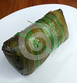 Bubur Lolos, Indonesian Sundanese Glutinous Rice Porridge Wrapped in Banana Leaf