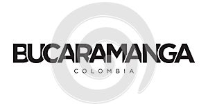 Bucaramanga in the Colombia emblem. The design features a geometric style, vector illustration with bold typography in a modern photo