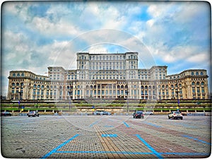 Bucarest popular palace bigger parking square photo