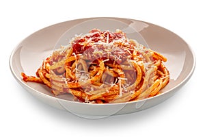 Bucatini pasta with tomato sauce