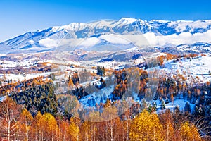 Bucegi - Carpathian Mountains, Romania. Winter landscape, Sirnea village