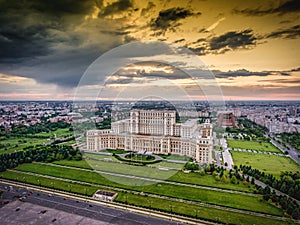 Bucharest city skyline at sunset. HDR image.