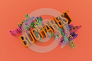 Bucharest, city travel destination keyword words cloud. For web page, graphic design, texture or background. 3D rendering.