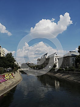 Bucharest city view with river and buildings