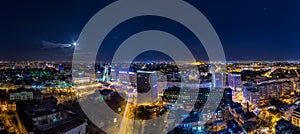 Bucharest cityscape panoramic view by night photo