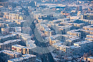 Bucharest cityscape in winter time aerial view , Romania