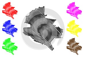 Bucharest County Administrative divisions of Romania, Bucuresti - Ilfov development region map vector illustration, scribble