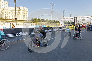 Wheelchair racers starting marathon race