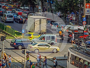 Bucharest morning traffic blockage