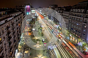 Bucharest night cityscape center in Magheru boulevard