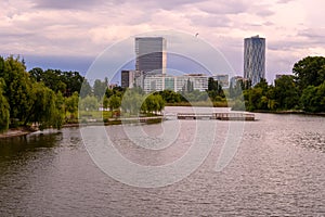 Bucharest office buildings in Pipera , view from Bordei park