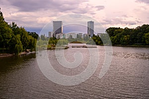 Bucharest office buildings in Pipera , view from Bordei park