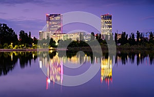 Bucharest office buildings in Pipera , view from Bordei park