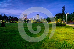 Bucharest office buildings in Pipera , view from Bordei park