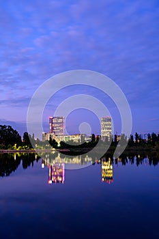 Bucharest office buildings in Pipera , view from Bordei park